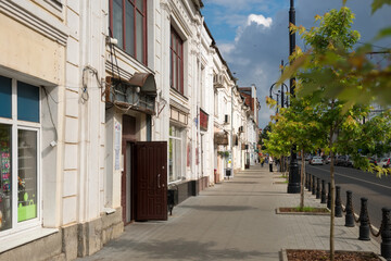 Fototapeta na wymiar RYBINSK, View of the street in centre of Rybinsk town, Krestovaya street