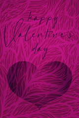 Fototapeta na wymiar valentine's day greeting card banner invitation flyer brochure. delicate feminine rich style. fuchsia heart shape and minimalist fashion lettering