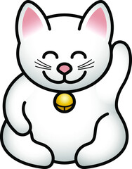 A white Japanese lucky cat (maneki neko) commonly seen in many Asian businesses.