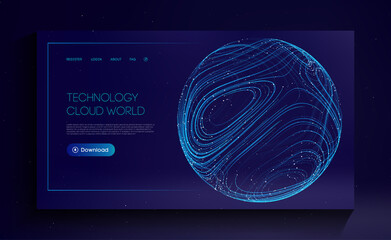 Technology Cloud World. Globe network fintech concept. Blockchain transfer satellite future communications vector background.