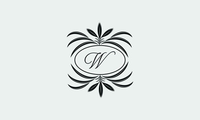 Vector logo design in trendy linear style. Floral monogram with the letter W in the center or space for the text of the letter - an emblem for fashion, beauty and jewelry industry, business