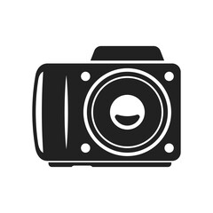Camera bold black silhouette icon isolated on white. Photo equipment pictogram.