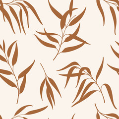 Branch of eucalyptus tree. Trendy pattern with twig. Vector contour illustration.