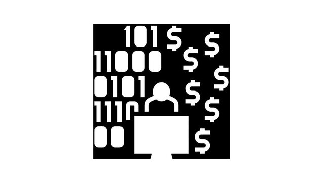programmer developing financial application animated glyph icon. programmer developing financial application sign. isolated on white background
