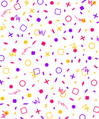 Abstract geometric memphis style icons vertical vector set. Colorful icons simple seamless mosaic, ornamental vector design illustration