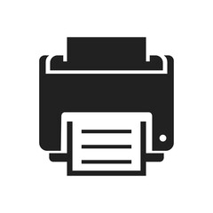 Printer bold black silhouette icon isolated on white. PC peripheral equipment pictogram.