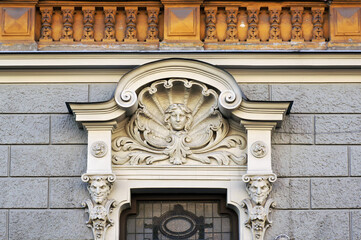 Decor of building in Art Nouveau (Jugendstil) in Riga, Latvia.