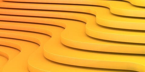 Orange curved stairs texture. Geometric wavy background, 3d illustration