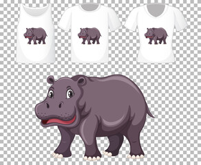 Set of different shirts with animal cartoon character isolated on transparent background