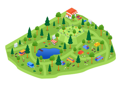 Camping site - modern vector colorful isometric illustration