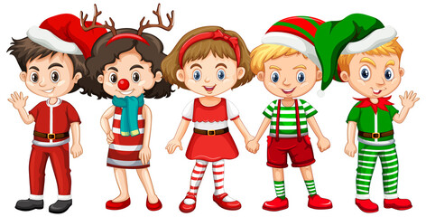 Obraz na płótnie Canvas Different children wearing Christmas costume cartoon character
