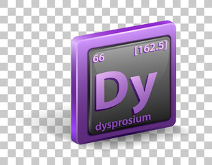 Dysprosium chemical element. Chemical symbol with atomic number and atomic mass.