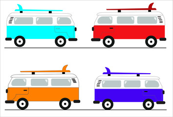 Vector theme of Caravan Road trip, Adventure, Trailering, Camping, outdoor recreation, adventures in nature, vacation. Colorful bus.