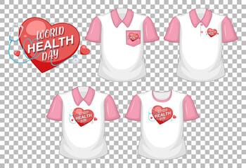 World health day logo with set of different shirts isolated on transparent background