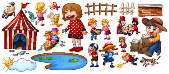 Set of different nursery rhyme character isolated on white background
