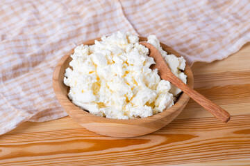 rustic cottage cheese on a wooden table
