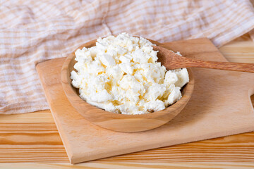 rustic cottage cheese on a wooden table