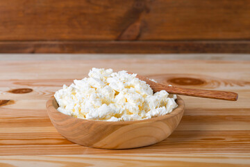 rustic cottage cheese on a wooden table