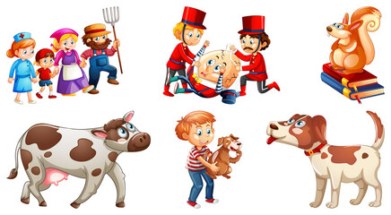 Set of different nursery rhyme character isolated on white background