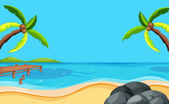 Blank beach scene with two coconut trees