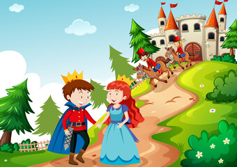 Obraz na płótnie Canvas Scene with prince and princess at the castle