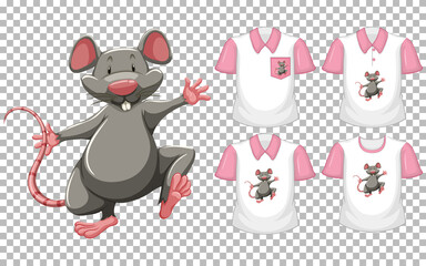 Obraz premium Set of different shirts with mouse cartoon character isolated on transparent background