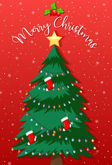 Decorated christmas tree with merry christmas text
