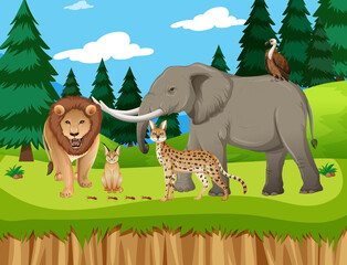 Group of wild african animal in the zoo scene