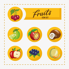 bundle of seven fresh fruits set icons and lettering vector illustration design
