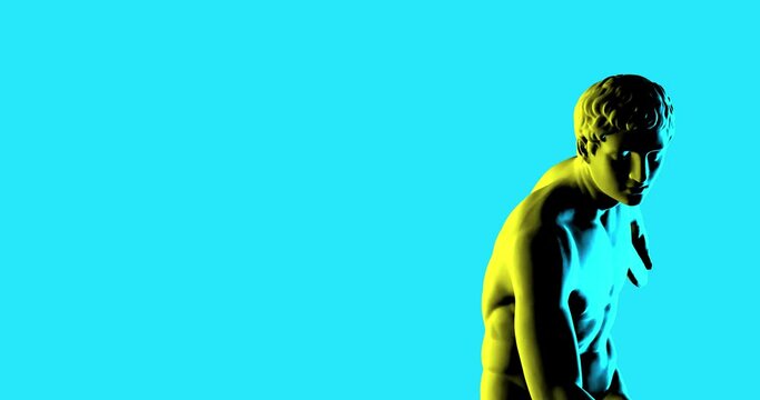 Ancient greek statue in pop yellow colors. Classic masterpiece in digital 3d model reconstruction. Digital heritage creative concept