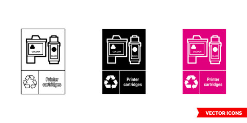 Printer cartridges electrical recycling sign icon of 3 types color, black and white, outline. Isolated vector sign symbol.