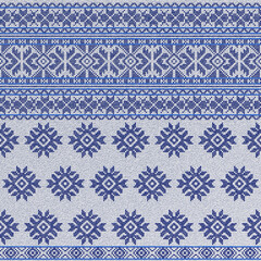 Embroidered good cross-stitch pattern for embroidery. Ukrainian ethnic ornament. ethnic handmade embroidery in blue color. 3D-rendering