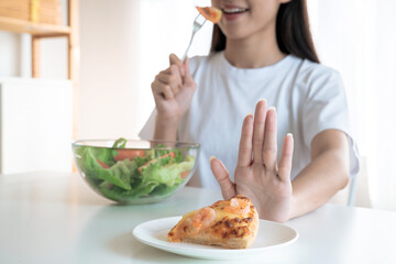 Healthy eating ideas, Young Asian woman eating healthy food.