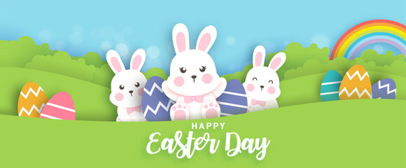 Easter day background with  cute rabbit.
