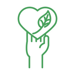 organic natural, hand with heart leaf green line style