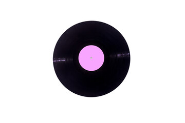 Music vinyl record on white background with pink label. Breast cancer concept