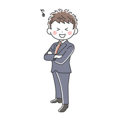 腕組みをする笑顔のビジネスマンのイラスト