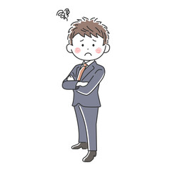 腕組みをして困っているビジネスマンのイラスト