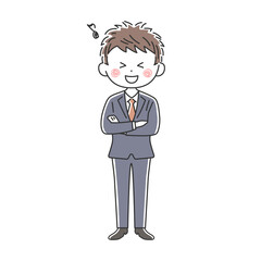 腕組みをする笑顔のビジネスマンのイラスト