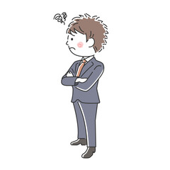 腕組みをする困っているビジネスマンのイラスト
