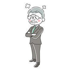 腕組みをして怒っている年配ビジネスマンのイラスト