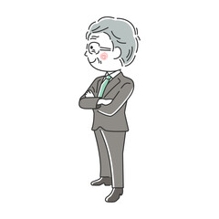 腕組みをする笑顔の年配ビジネスマンのイラスト