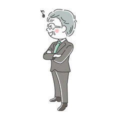 腕組みをする笑顔の年配ビジネスマンのイラスト