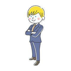 腕組みをする笑顔の白人ビジネスマンのイラスト