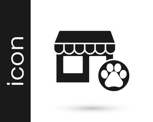 Grey Veterinary medicine hospital, clinic or pet shop for animals icon isolated on white background. Vet or veterinarian clinic. Vector.