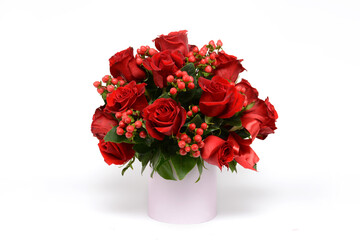 Bouquet of flowers in the box isolated on white background