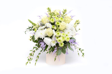 Bouquet of flowers in the box isolated on white background