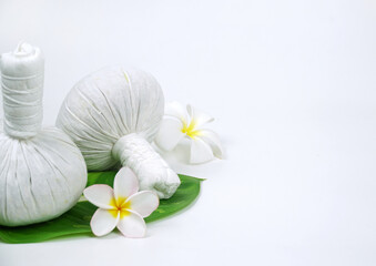 Spa composition with herbal compress ball for relaxation.beauty concept.