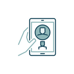 Hand Holding Tablet with Video Call vector concept colored icon or symbol