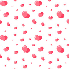 Seamless vector pattern with little pink heart on white background